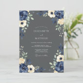 Navy Cream Floral Wedding 招待状 (スタンド正面)
