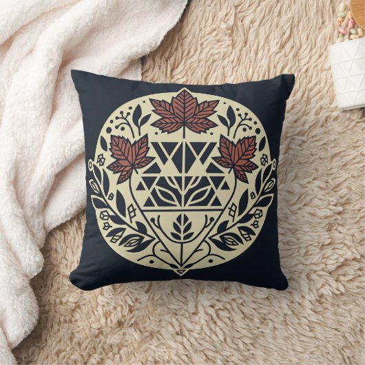 Navy Cream Geometric Maple Leaf Throw Pillow クッション (ブランケット)