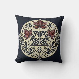 Navy Cream Geometric Maple Leaf Throw Pillow クッション