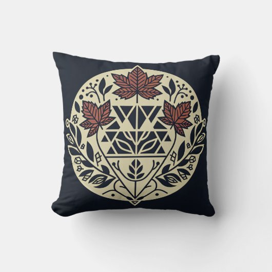 Navy Cream Geometric Maple Leaf Throw Pillow クッション (正面)