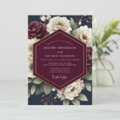 Navy & Crimson Moody Bloom Wedding 招待状 (スタンド正面)