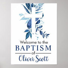 Navy Cross Rustic Boy Baptism Welcome Poster ポスター