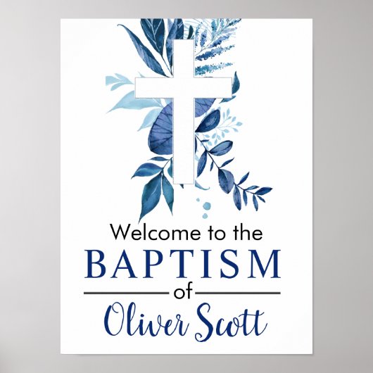 Navy Cross Rustic Boy Baptism Welcome Poster ポスター (正面)