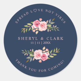 Navy Custom Pink Garland Wreath Wedding Sanitizer ラウンドシール