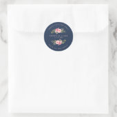 Navy Custom Pink Garland Wreath Wedding Sanitizer ラウンドシール (バッグ)