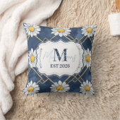 Navy Daisy Gingham Monogram Decor クッション (ブランケット)