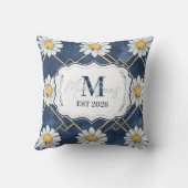 Navy Daisy Gingham Monogram Decor クッション (裏面)