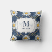 Navy Daisy Gingham Monogram Decor クッション (正面)