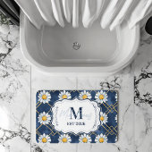 Navy Daisy Gingham Monogram Decor バスマット