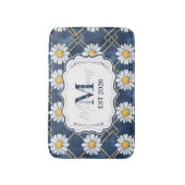 Navy Daisy Gingham Monogram Decor バスマット (正面縦)