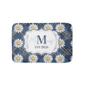 Navy Daisy Gingham Monogram Decor バスマット (正面)
