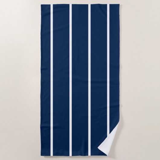 Navy Dark Blue Stripes beach towel ビーチタオル (正面)