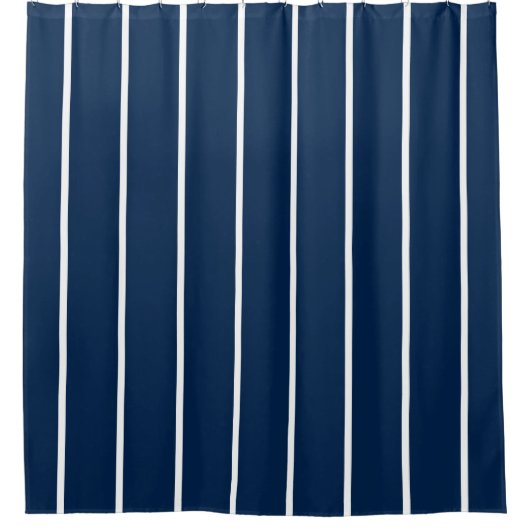 Navy Dark Blue Stripes Shower Curtain シャワーカーテン (正面)