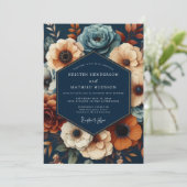 Navy Deep Floral Opulent Wedding 招待状 (スタンド正面)