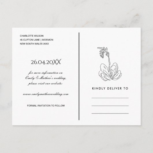 NAVY DESERT CACTI SUCCULENT SKETCH SAVE THE DATE 案内ポストカード (裏面)