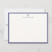 Navy Double Border Monogram Off-White Note Card 招待状 (正面)