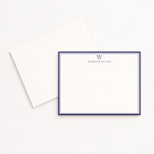 Navy Double Border Monogram Off-White Note Card 招待状