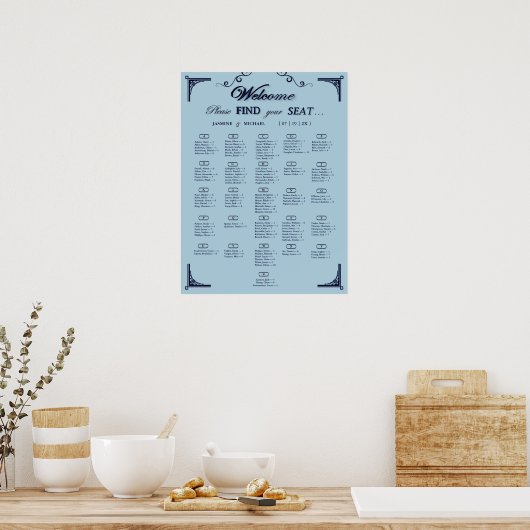 Navy Dusty Blue Alphabetical Wedding Seating Chart ポスター (キッチン)