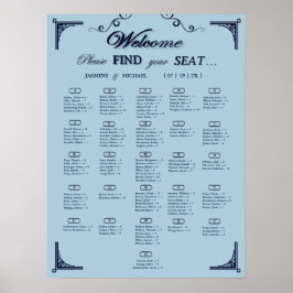 Navy Dusty Blue Alphabetical Wedding Seating Chart ポスター