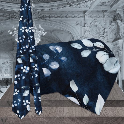 Navy & Dusty Blue Eucalyptus Greenery Wedding ネクタイ