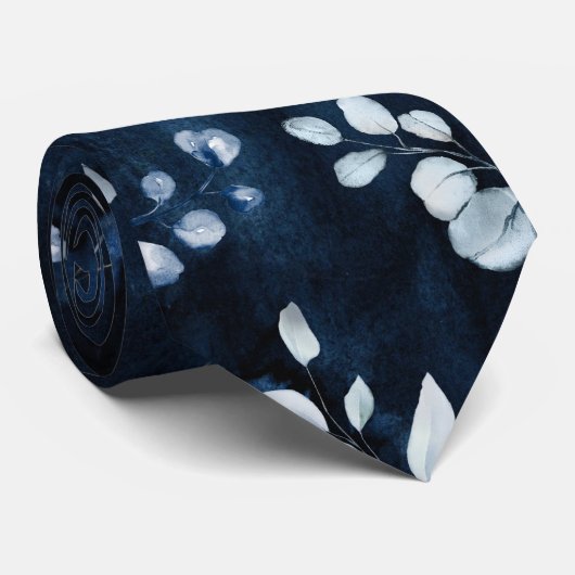 Navy & Dusty Blue Eucalyptus Greenery Wedding ネクタイ (ロール)