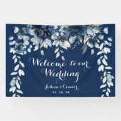 Navy Dusty Blue Eucalyptus Welcome To Our Wedding 横断幕 (横)