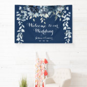 Navy Dusty Blue Eucalyptus Welcome To Our Wedding 横断幕 (インサイチュ)