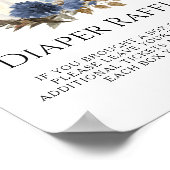 Navy Dusty Blue Fall Floral Pumpkin Diaper Raffle ポスター (角)