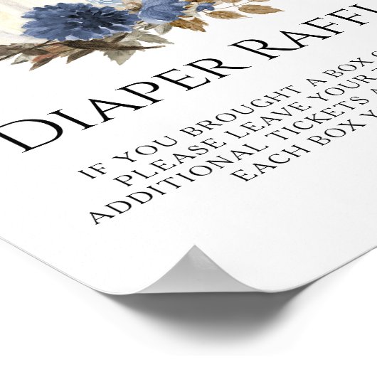 Navy Dusty Blue Fall Floral Pumpkin Diaper Raffle ポスター (角)