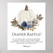 Navy Dusty Blue Fall Floral Pumpkin Diaper Raffle ポスター (正面)