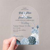 navy dusty blue flowers botanical wedding アクリル招待状 (インサイチュ (ポータブル))