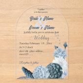 navy dusty blue flowers botanical wedding アクリル招待状 (正面)