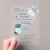 navy dusty blue flowers botanical wedding アクリル招待状 (インサイチュ (ポータブル))