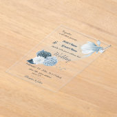 navy dusty blue flowers botanical wedding アクリル招待状 (レイダウン)