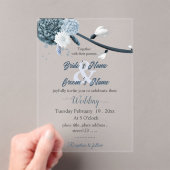 navy dusty blue flowers botanical wedding アクリル招待状 (インサイチュ (ポータブル))