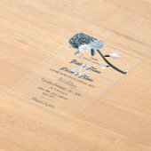 navy dusty blue flowers botanical wedding アクリル招待状 (レイダウン)