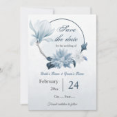 navy dusty blue flowers botanical wedding セーブザデート (正面)