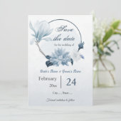 navy dusty blue flowers botanical wedding セーブザデート (スタンド正面)