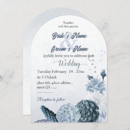 navy dusty blue flowers botanical wedding 招待状
