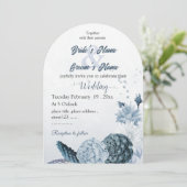 navy dusty blue flowers botanical wedding 招待状 (スタンド正面)