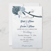 navy dusty blue flowers botanical wedding 招待状 (正面)