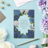 Navy, Dusty Blue & Silver Floral Wedding アクリル招待状 (インサイチュ (ウェディング))