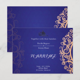 Navy Elegant Blue Muslim wedding Invitation  ポストカード