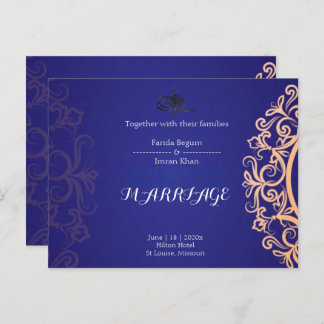 Navy Elegant Blue Muslim wedding Invitation  ポストカード