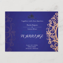 Navy Elegant Blue Muslim wedding Invitation  ポストカード
