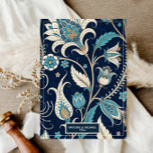 Navy Elegant Modern Calligraphy Floral Wedding  招待状