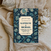 Navy Elegant Modern Calligraphy Floral Wedding  招待状