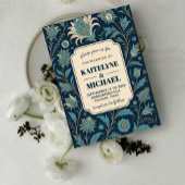 Navy Elegant Modern Calligraphy Floral Wedding  招待状