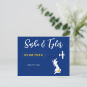 Navy England Scotland Wedding Save the Date UK Map ポストカード (スタンド正面)
