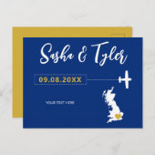 Navy England Scotland Wedding Save the Date UK Map ポストカード (正面/裏面)
